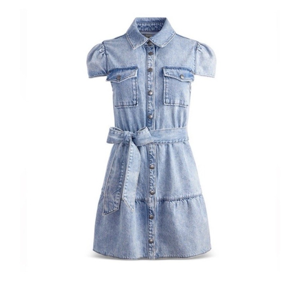 Alice + Olivia Miranda Button Down Blue Mini Denim Dress Sz 8